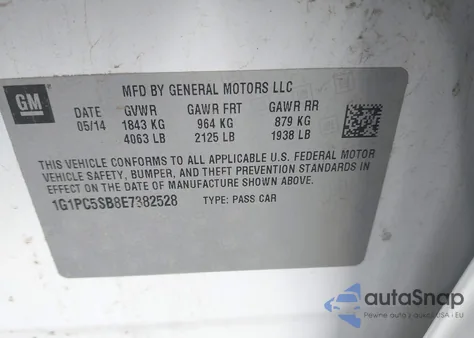 2014 Chevrolet Cruze 1Lt Auto from USA, damaged, VIN 1G1PC5SB8E7382528